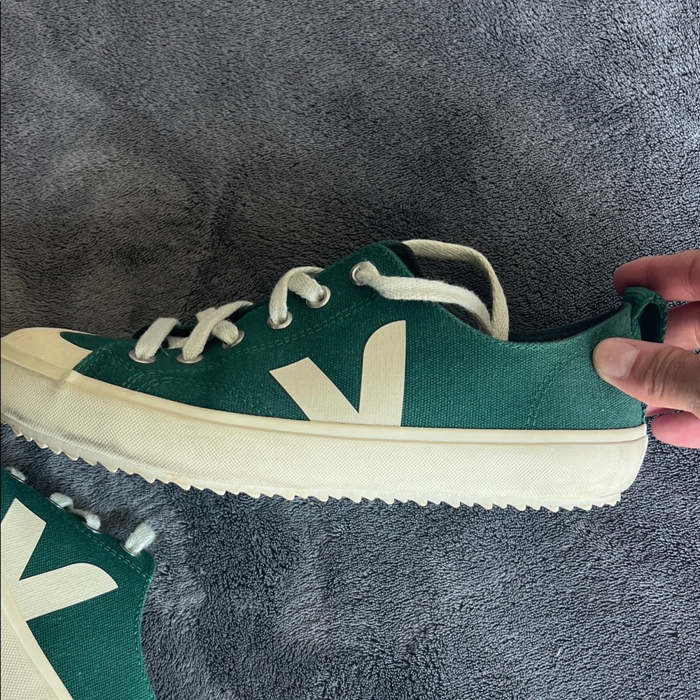Veja Green Canvas Low-Top Sneakers with Cream Accents - Picture 6 of 7